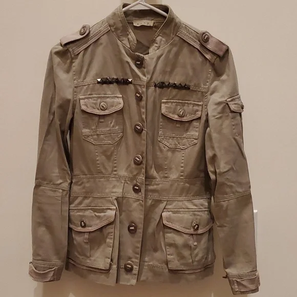 Khaki button-down jacket with pockets - Picture 1 of 5